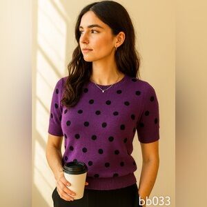 Ann Taylor LOFT Purple Polka Dot Sweater Top – Size Small
